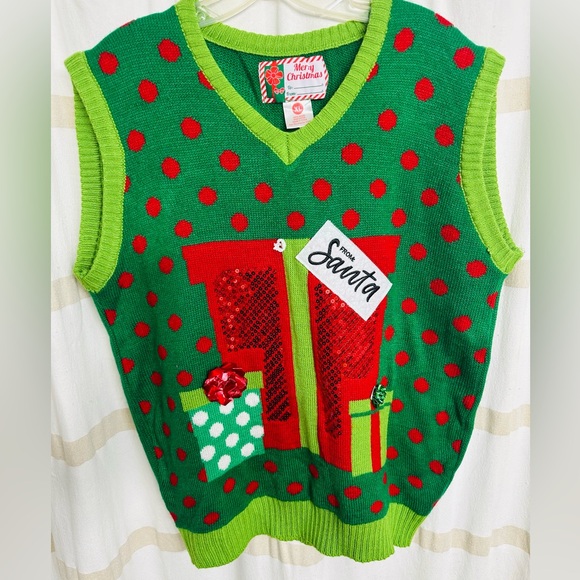Merry Christmas Vest Bows Embroidered Bright Colors sleeveless size XL - Picture 3 of 6